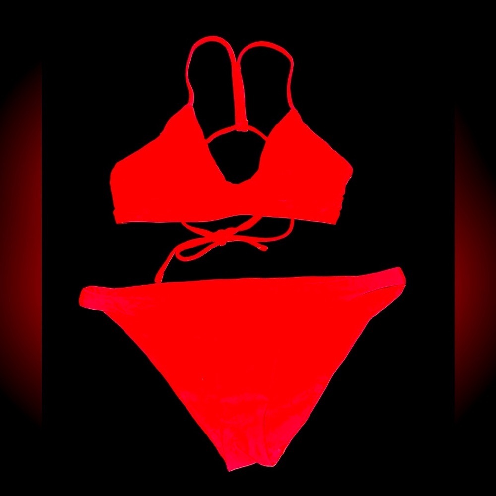 Hurley bright red lace up back swimsuit bikini bathing suit M